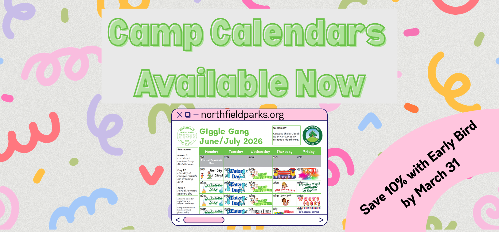 Summer 2026 Camp Calendars